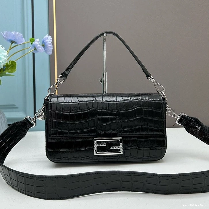 Cheap Black In Leather Crocodile Medium Re-Edition Fendi Bag Baguette 0813